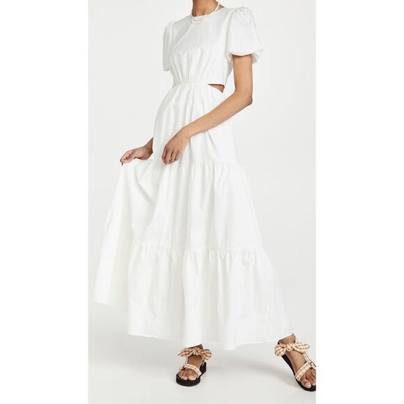 WAYF Plaza Cut Out Tiered Maxi cotton white Dress large - Picture 4 of 8